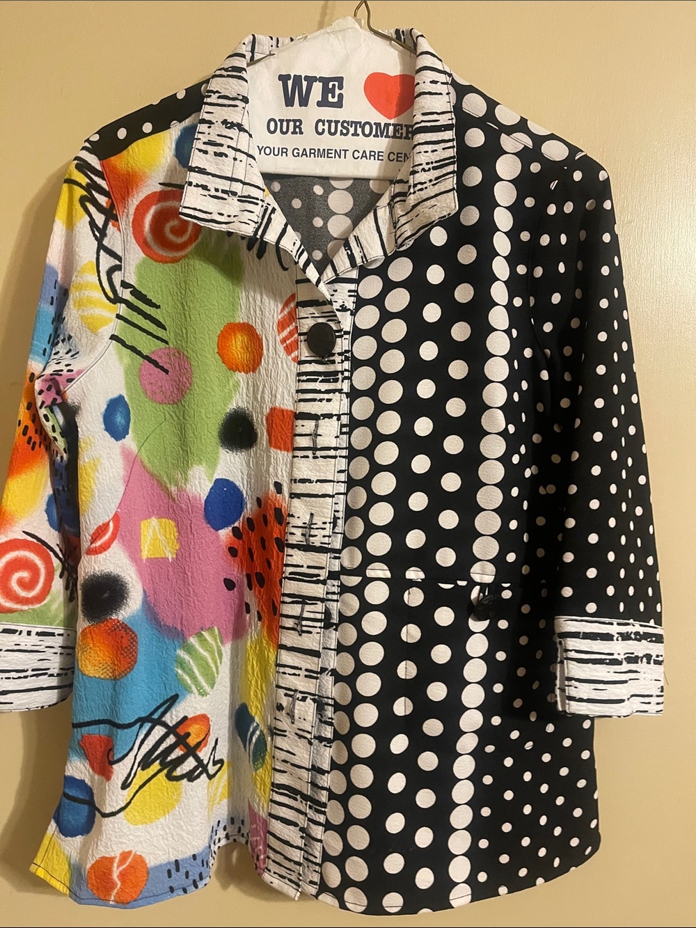 Ali Miles Multicolor & Black White Polka Dot Button-Down Top